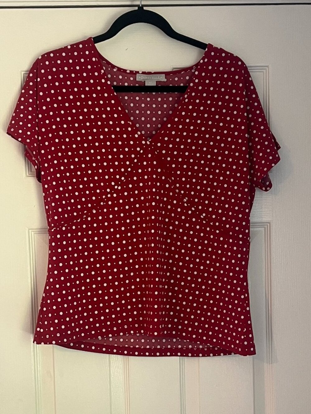 Janeville Red and White Polka Dot Short Sleeve Top